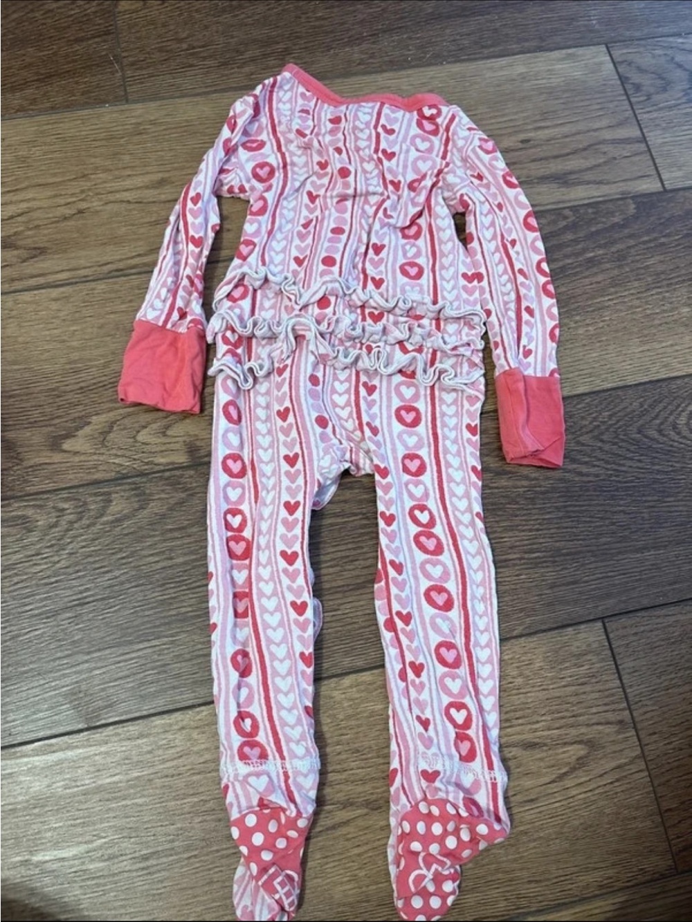 Little Bum Bums 9-12m Girls Pink Heart Ruffle One-Piece Pajama
